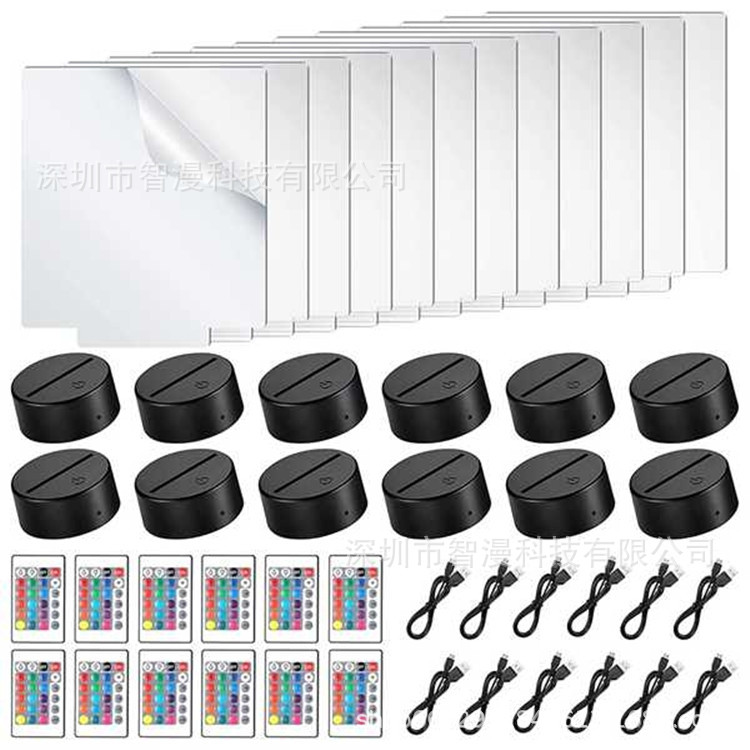 Transfronterizo nuevo exótico 3D luz de la noche titular USB Toque control Remoto colorido luz de la noche lámpara de mesa de acrílico combinación base