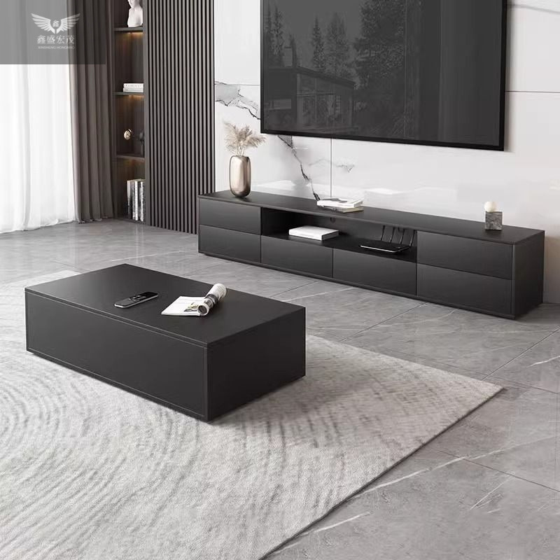Sala de estar simple mesa de té doméstica gabinete de televisión combinado gabinete de televisión en un solo piso negro moderno armario de almacenamiento
