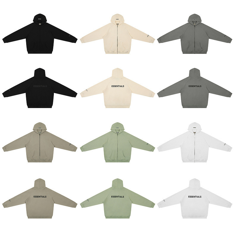Fear of God Multi-Line Essentials Autumn and Winter Taped Letters on the Chest Hooded Cardigan Fleece-Lined Sweatshirt