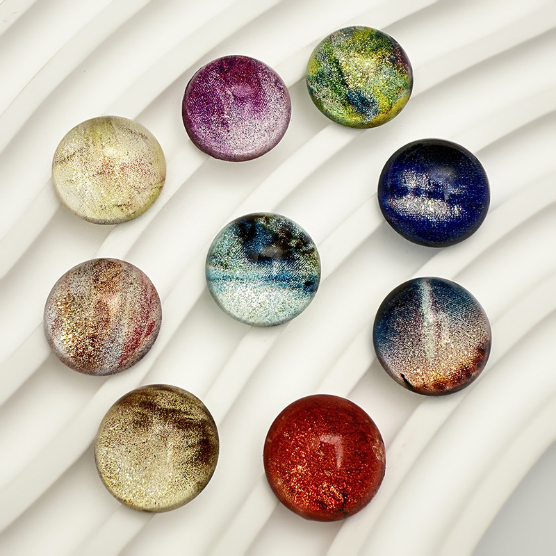 Crystal Glass Patch Art Style Painted Ring Surface Round Glass Diamond Accessories Handmade DIY Manicure Glass Patch
