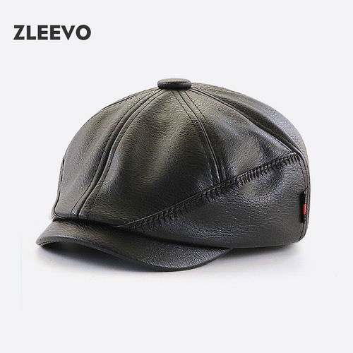 Yangguan/ZLEEVO  Autumn and Winter New PU Newsboy Hats Men's and Women's Retro Fashion Painter Caps Berets 