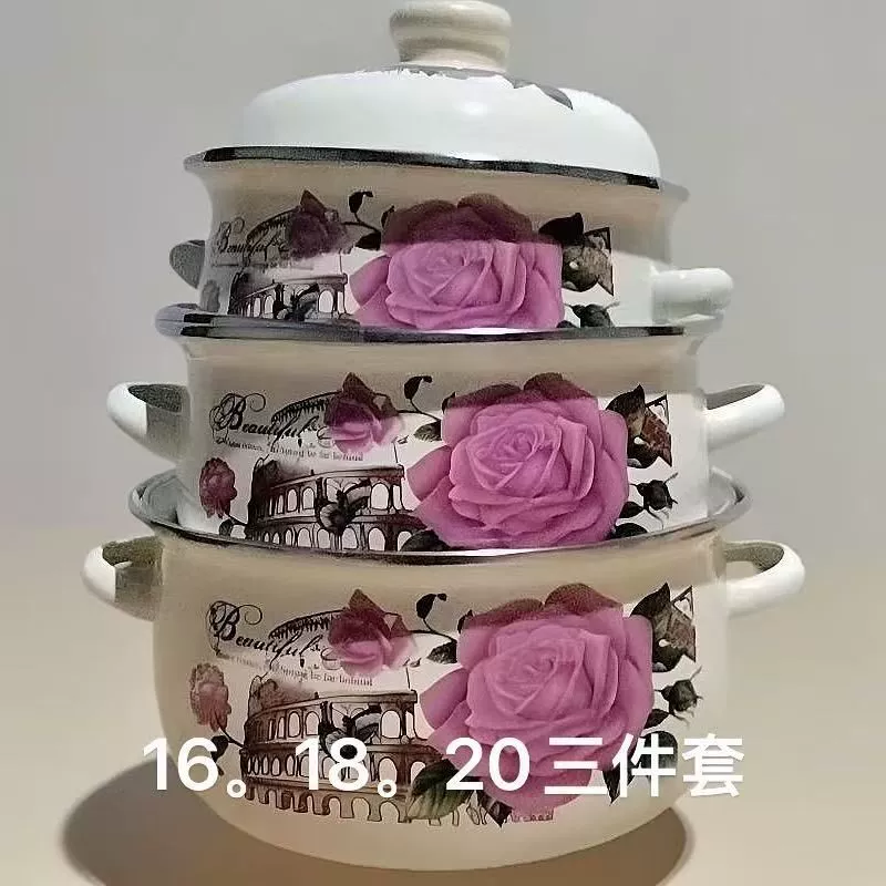 Эмалированная кастрюля для супа 3 предмета, утолщенные кастрюли с двумя ручками, диаметр 16–24 см, бытовая
