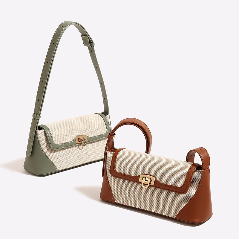 Summer New Contrast Color Versatile Single Shoulder Underarm Bag, Luxury Niche Baguette Bag, Fashionable Women's Casual Commuter Handbag - Thumbnail 4