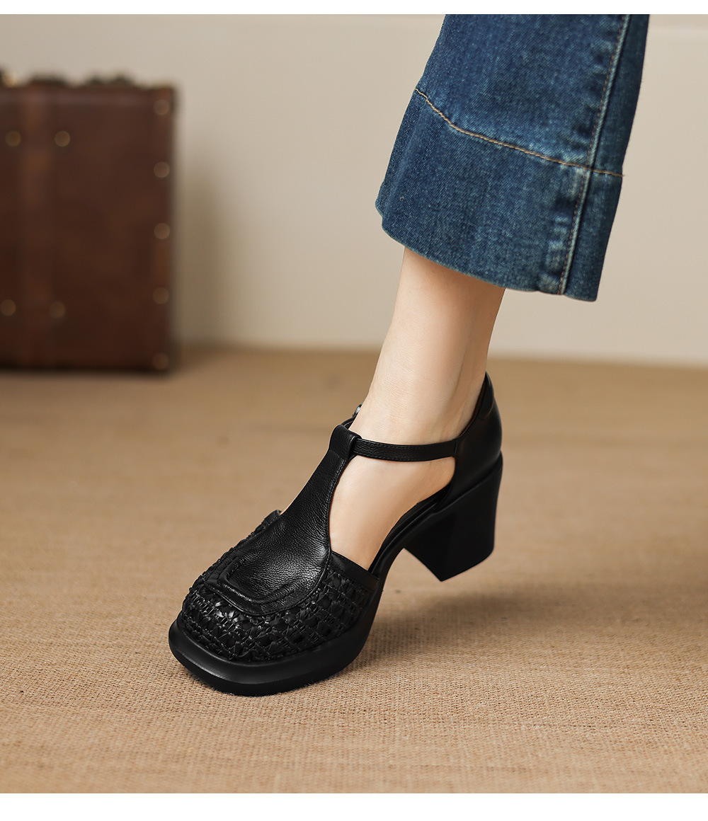 Sandal cao gót nữ mũi nhọn quai chữ T đế dày gót 7 cm — đen chi tiết 16