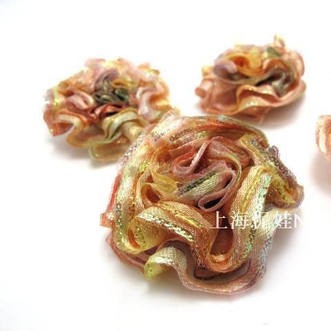 【厂家直销】怩娃5cm手工雪纺双色花朵/服装服饰/手工DIY辅料