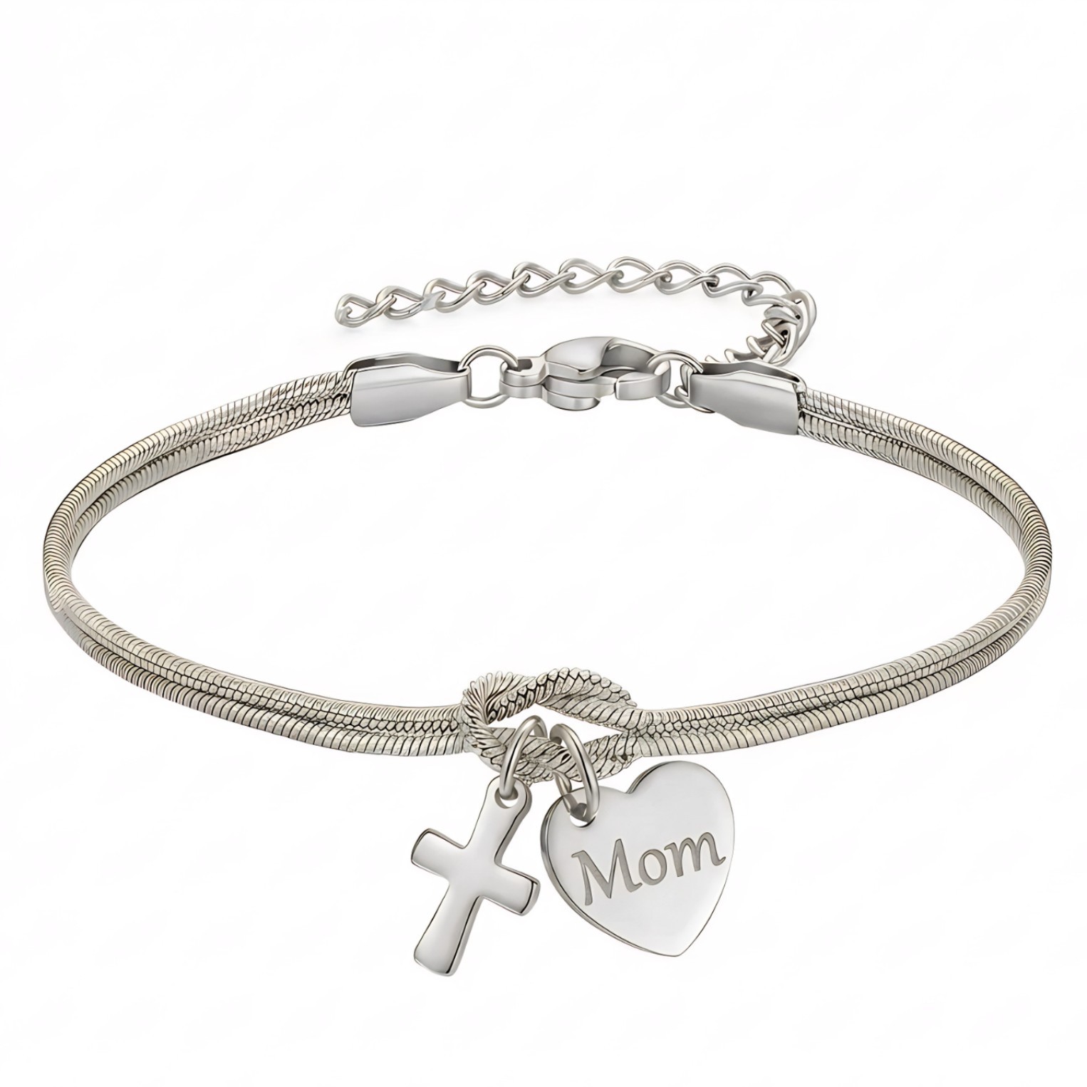 European And American Cross-Border Concentric Knot Snake Bone Bracelet Stainless Steel Mom Heart Cross Pendant Jewelry_voghion.com