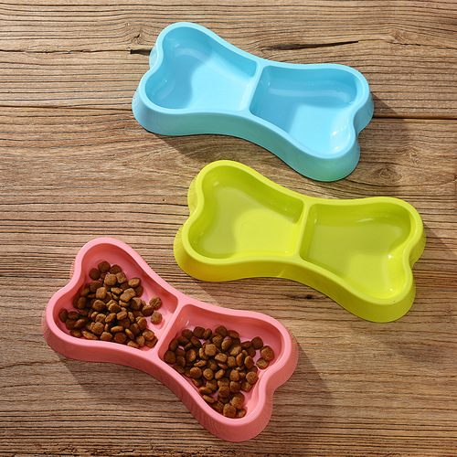 Cross-border dog bowl plastic bowl bone shape pet food bowl dog water feeding double bowl two-in-one pet bowl