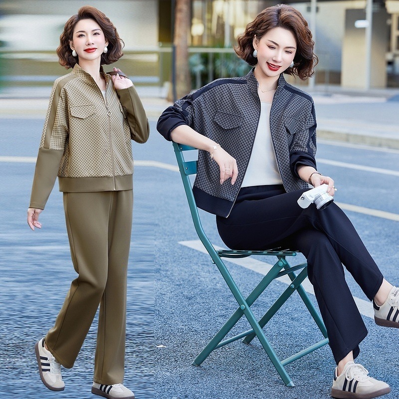 中老年女装两件套妈妈秋装时尚休闲运动服套装2025新款洋气上衣服|undefined