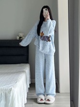 韩版可爱小狗珊瑚绒睡衣女款冬季2025年加绒长裤家居服套装可外穿