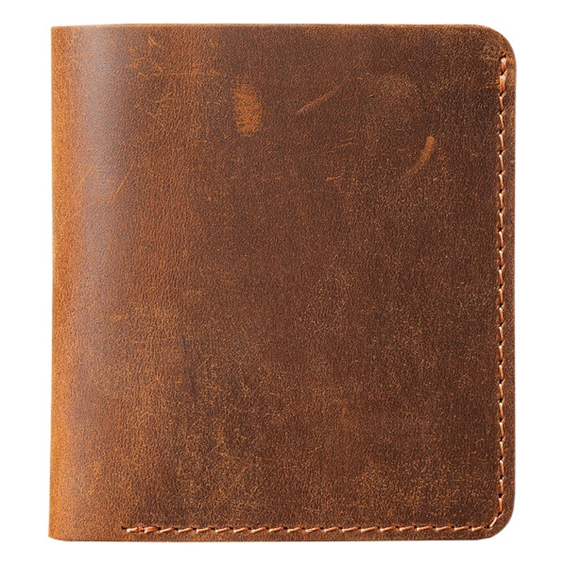 1092 Cartera de moda para niños y niñas, cartera retro de cuero de Caballo Loco, Cuero de vaca real, estilo de cremallera de fábrica de exportación para estudiantes