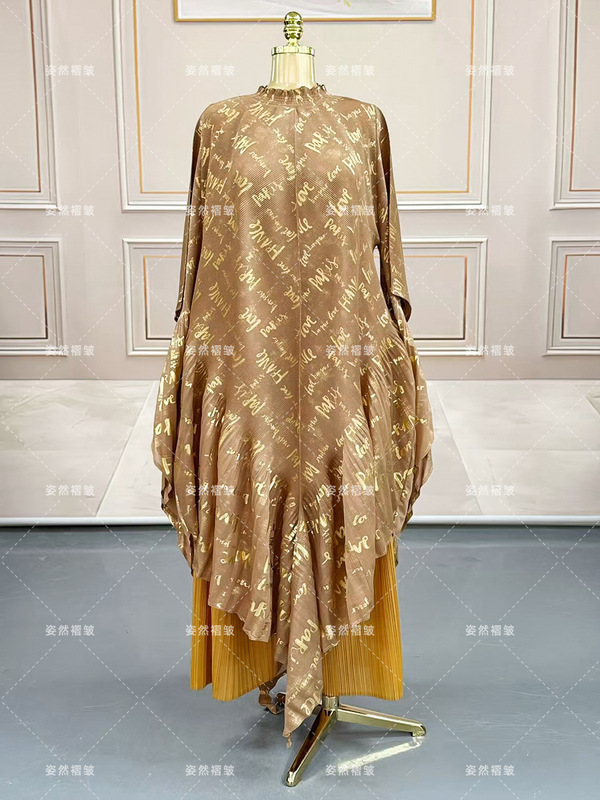 非洲大码女装时尚套装三宅褶皱字母烫金上衣百褶长裤两件套欧美风|undefined