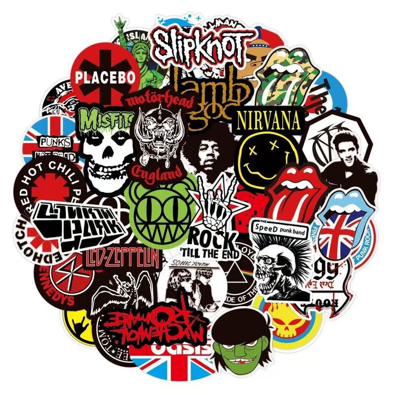 100 Pieces of Rock Band Stickers, Waterproof Trendy Brand Decoration Stickers for Luggage, Notebooks, Motorcycles, Cartoon Graffiti 100 Pieces of Rock Band Stickers, Waterproof Trendy Brand Decoration Stickers for Luggage, Notebooks, Motorcycles, Cartoon Graffiti