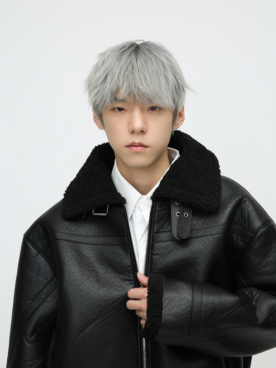 Mtlclothes ropa de Hombre | 2023 invierno nuevo estilo coreano piel Cordero floja integrada collar del soporte abrigo cuero para los hombres