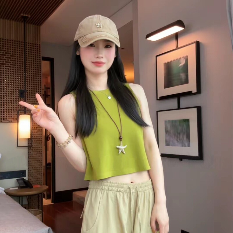 American-Style Spicy Girl Loose A-Line Camisole for Women 2026 Summer New Solid Color Sleeveless Short Crop Top American-Style Spicy Girl Loose A-Line Camisole for Women 2026 Summer New Solid Color Sleeveless Short Crop Top