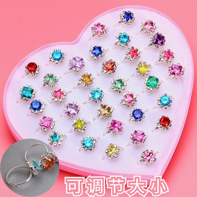 Girl Princess Diamond Crystal Toy for Little Baby Kindergarten Gift Cartoon Gemstone Children's Ring Set