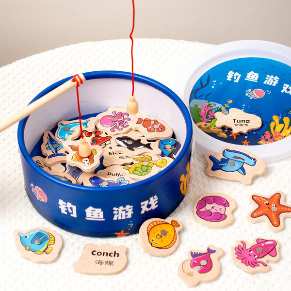 Wooden marine children's cognitive magnetic fishes for fishing