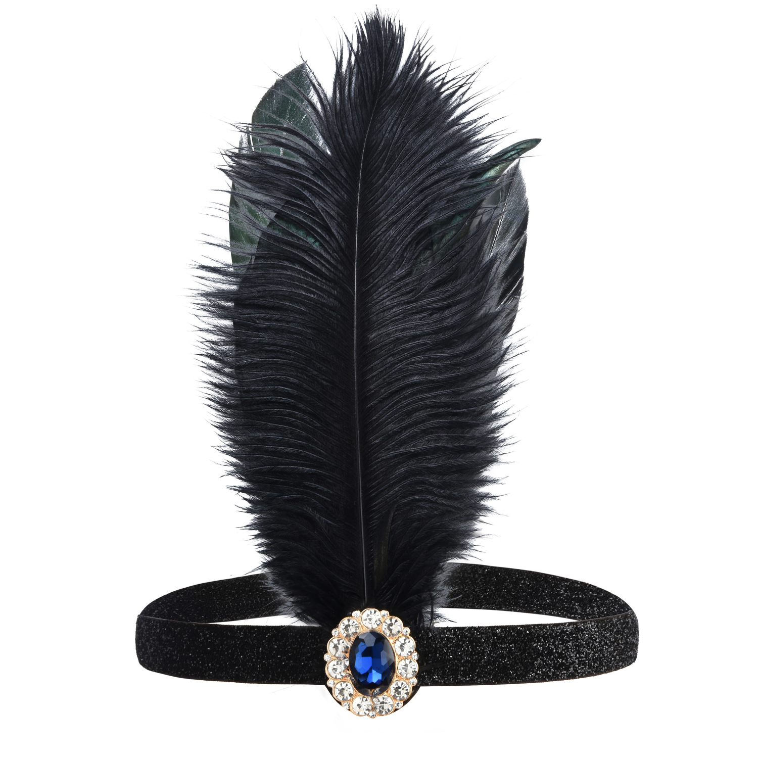 1920 Masquerade Blue Diamond Head desgaste femenino Gatsby Bachelor Party Negro headwear traje de bola en stock