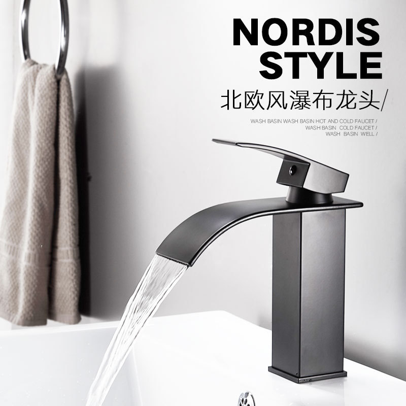All copper table basin table basin waterfall faucet black paint hot and cold basin faucet washbasin factory wholesale
