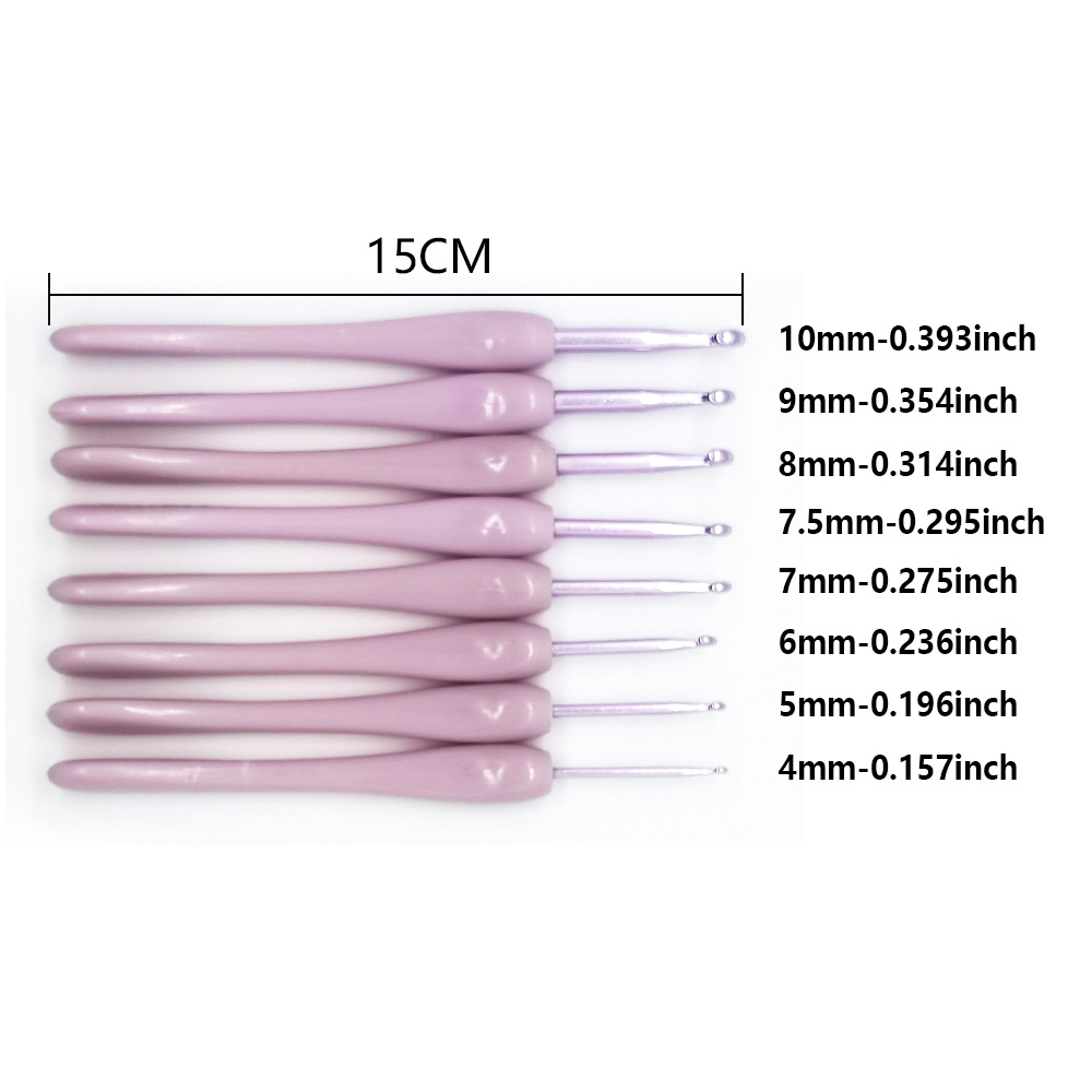 Herramientas de tejer aguja suéter nuevo ABS púrpura mango plástico alúmina ganchillo conjunto 8 bolsas