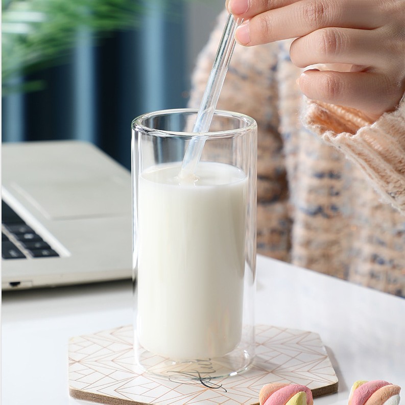 Doble capa de Vidrio colorido transparente taza de agua de publicidad de regalo taza de café lindo hogar ins taza de desayuno