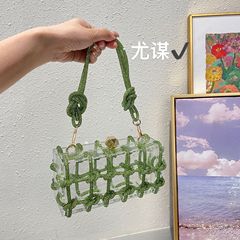 Sparkling Diamond Transparent Acrylic Box Banquet Rhinestone Hand-woven Rope Small Square Armpit Clutch