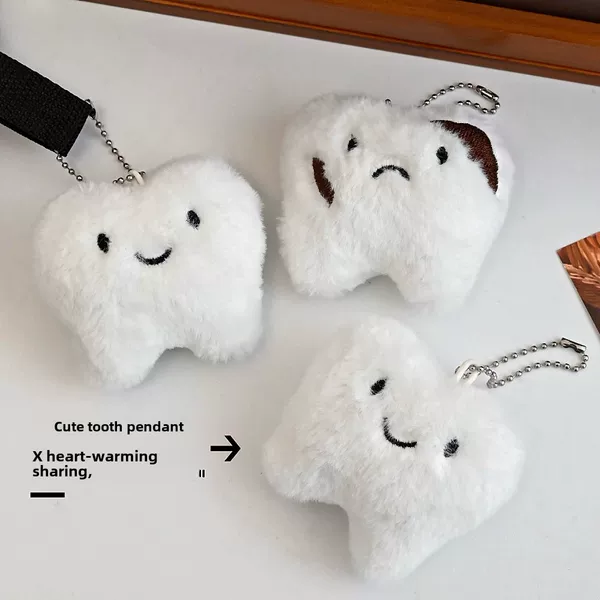 Fun and Cute Ins High-Looking Plush Tooth Pendant Small Doll Cartoon Bag Pendant Keychain Pendant for Women