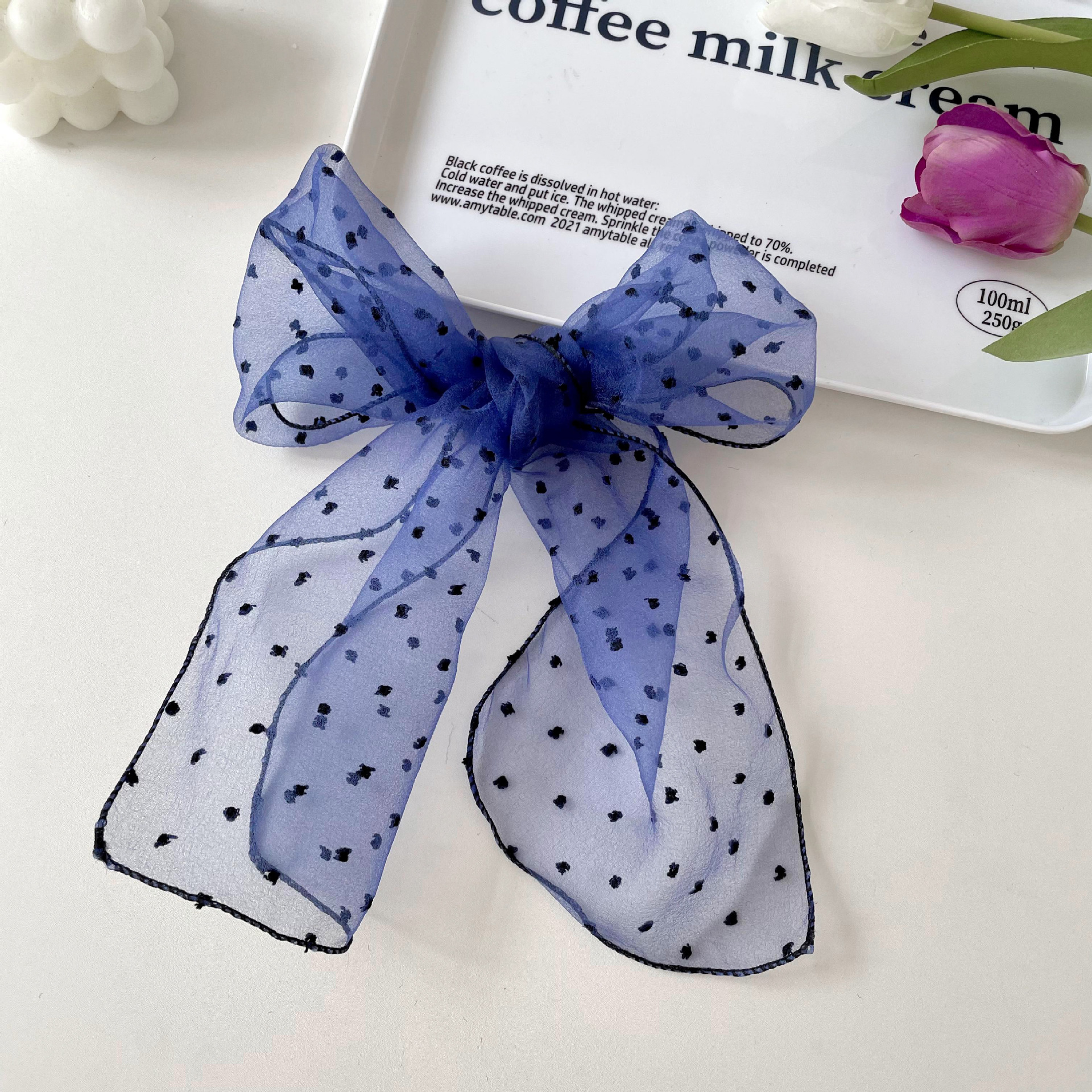 Nuevo verano cubierto de organza Polka Dot moda todo partido pequeña bufanda arco color sólido simple bufanda pequeña decorativa