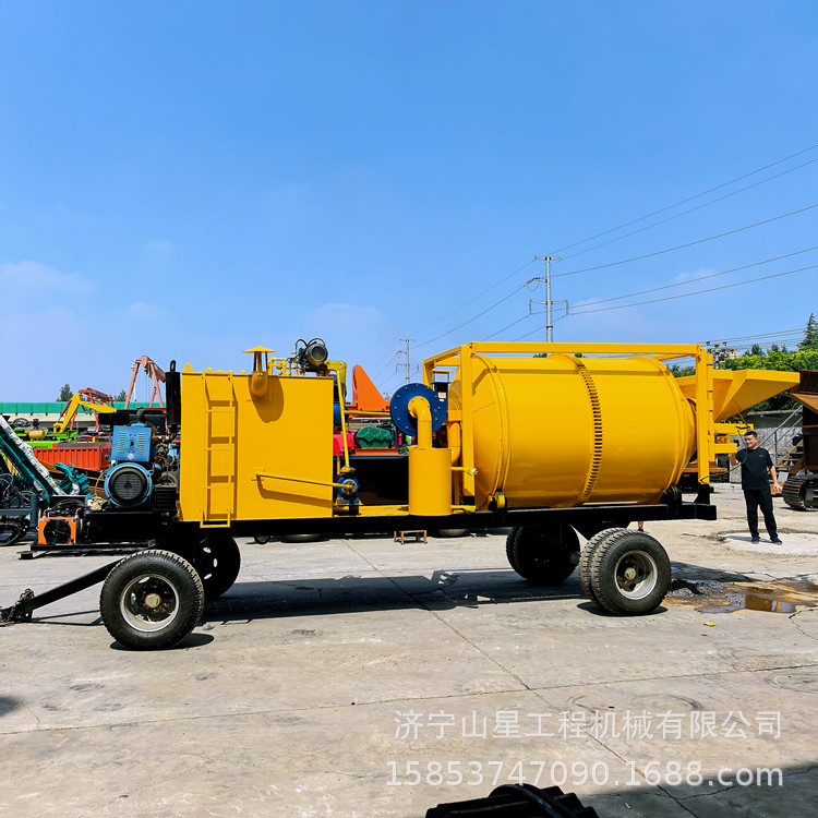 农村院子铺设沥青拌合机 六轮牵引式炒料搅拌罐 沥青再生二次利用