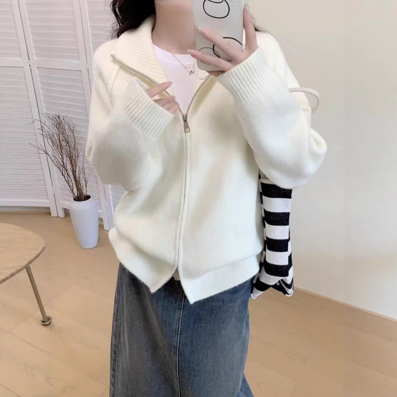 慵懒风毛衣外套女2025秋冬新款韩系纯色立领拉链针织开衫跨境女装|undefined