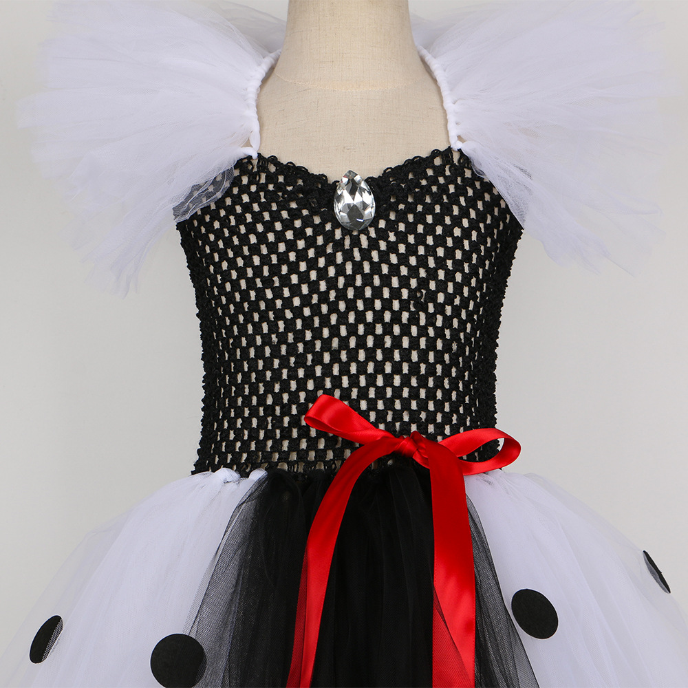 Ropa para niños Ropa para niñas 101 perro fiel Cruella Vestido para niños Vestido Cruella Perro manchado Falda de tul de malla_voghion.com