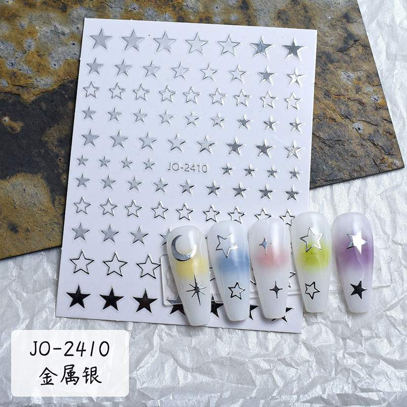 小芒星ネイルステッカー卸売2025新作ハート五芒星クロウハート月メタルシルバーネイルステッカー|undefined