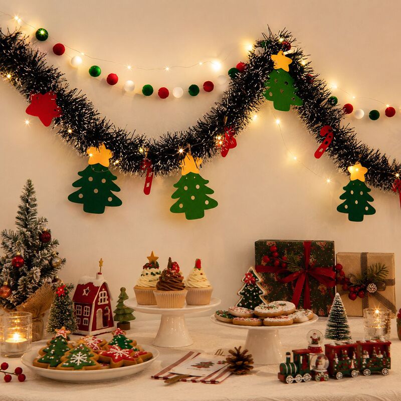 Christmas Flag Decorations DIY Felt Christmas Tree Pom-Pom Party Backdrop Wall Decorations Felt Christmas Tree DIY