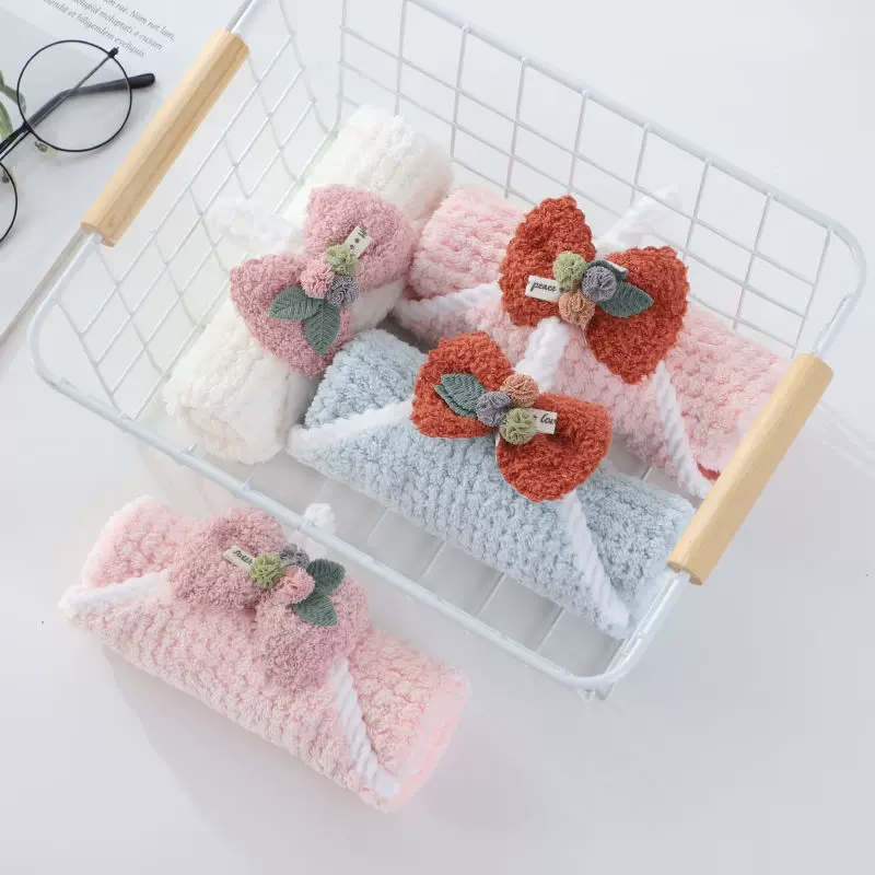 可爱擦手巾不掉毛菠萝格擦手巾定制创意蝴蝶结擦手挂巾手帕