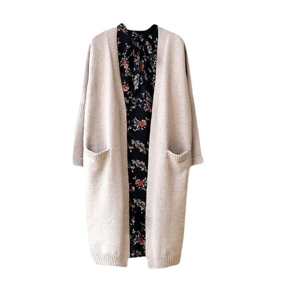 Japanese and Korean Foreign Trade Mid-length Sweater Women's Coat 2023 Spring and Autumn New Solid Color Elegant Simple Knitted Cardigan for Women