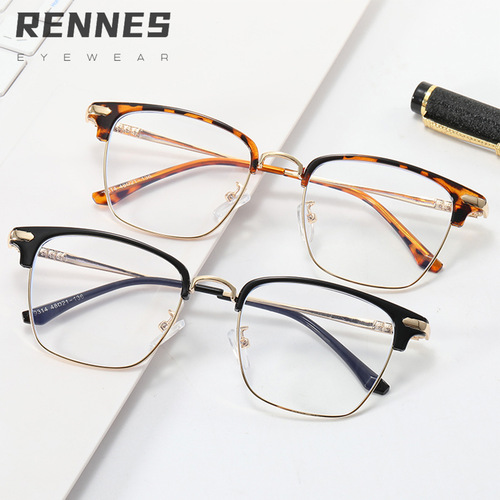  New Korean Retro Men's Business Half-Rim Anti-Blue Light Myopia Glasses Fashion Trendy Flat Sunglasses for Women 9314