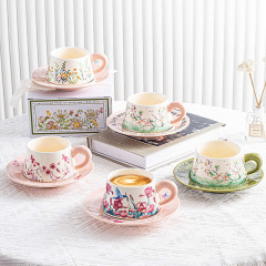レトロな油絵のようなスズランの花コーヒーカップとソーサーセットセラミックコーヒーカップギフトボックスお土産セラミックカップ
