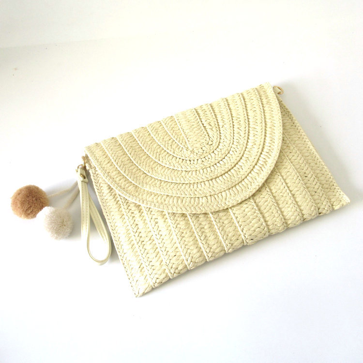 Beige Brown Straw Stripe Solid Color Square Evening Bags display picture 4