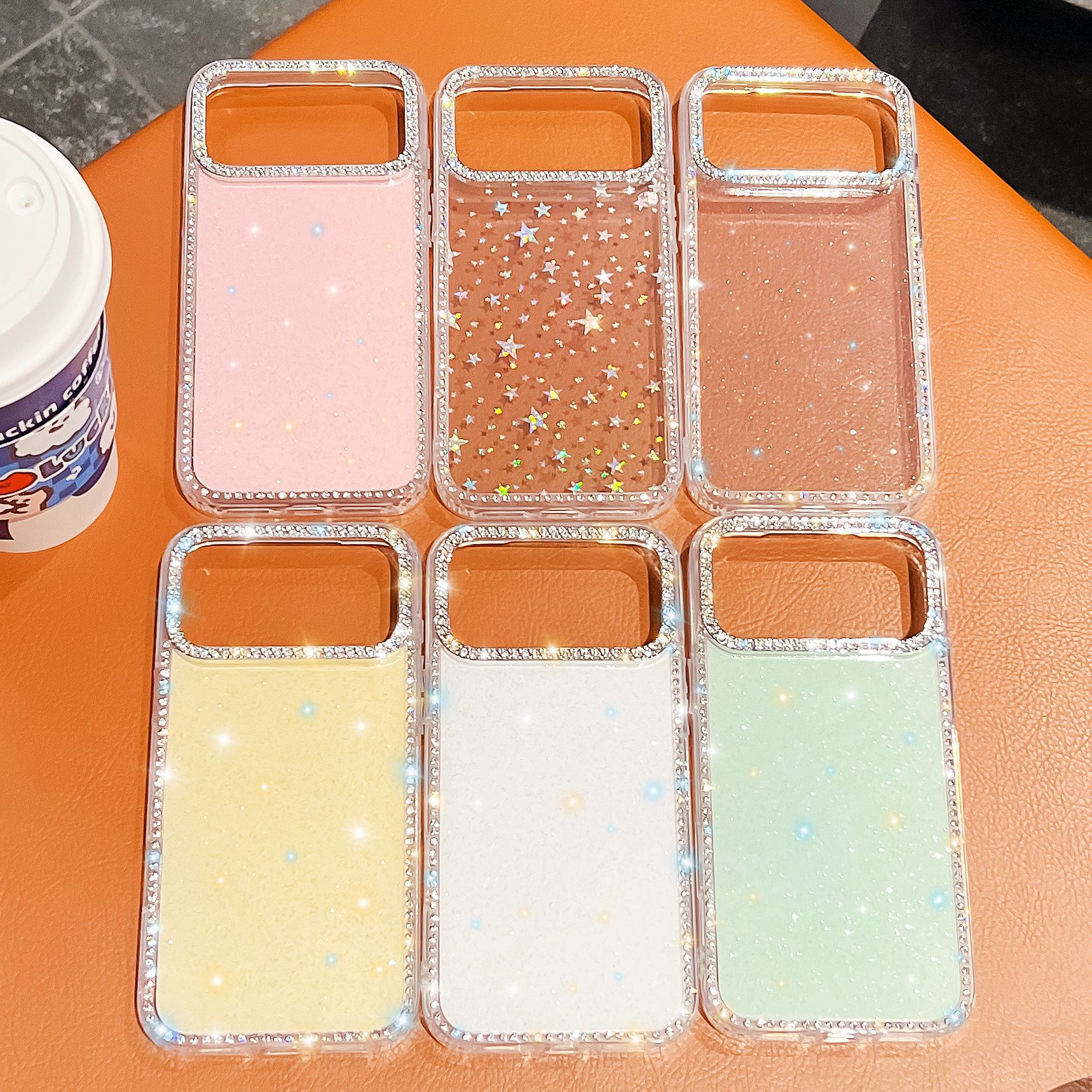 小清新闪粉水钻边框适用苹果17promax手机壳透明星星S25ultra硬壳