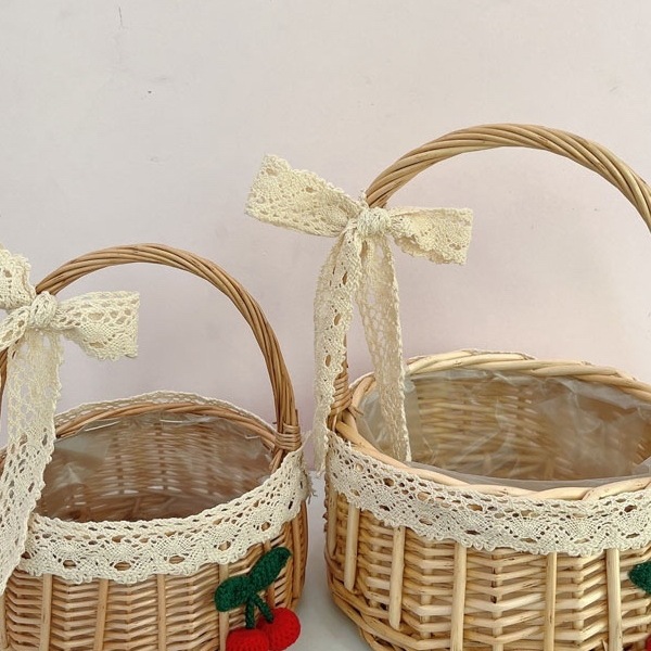 藤编手提编织花篮糖果插花装饰柳编收纳儿童采摘野餐樱桃草莓篮子