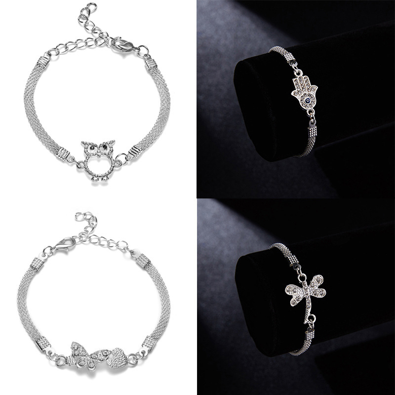 Cross-Border European and American 8-Character Evil Blue Eyes Owl Butterfly Animal Bracelet Creative Cut Out Diamond Bracelet Wholesale
