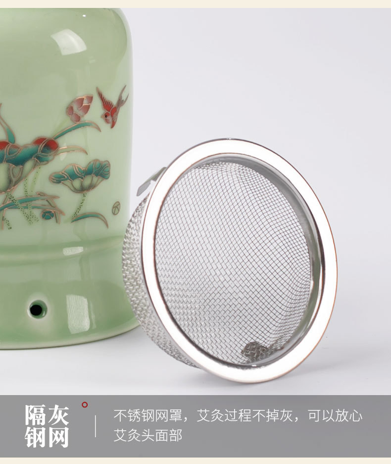 Ceramic Moxibustion Jar with Gua Sha Cup Aizhong Tang Green Porcelain Meridian Wellness Tool for Spa and Body Care specifications