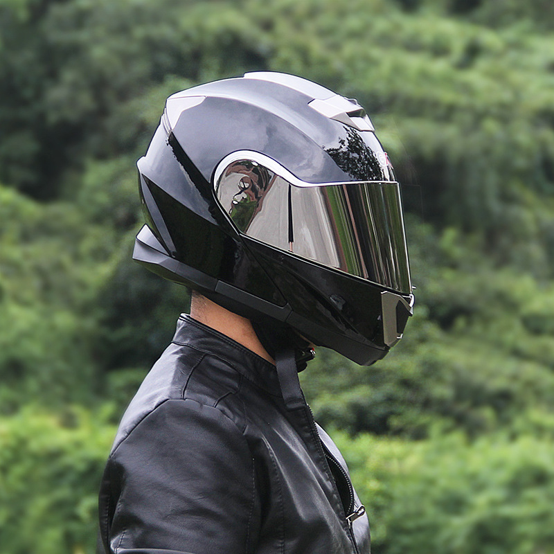 Full Face, Motuoche Motosiklet kaskı (dəbilqə) - gloss-black-silver-plated-lens-m