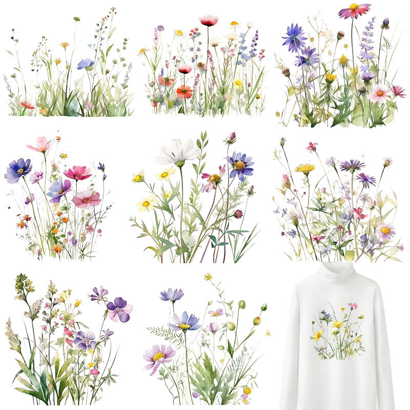 Watercolor spring flowers white ink hot painting stickers clothes…