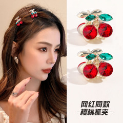 韓国の新商品の女性のかわいい水晶の赤いさくらんぼのネットの赤い小さいつかみは前髪を挟みます。