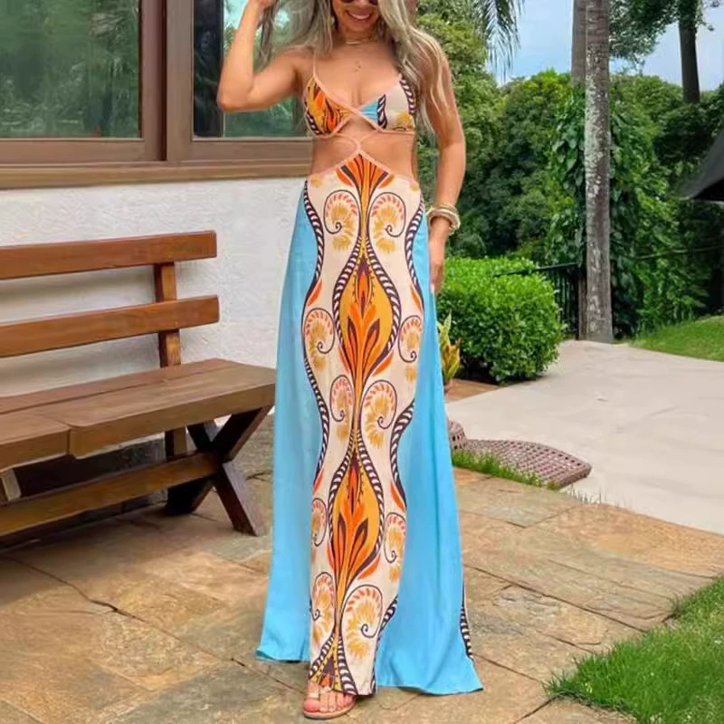 Новые спотовые европейские и американские женские трансграничные платья сексуальный обертывание груди без рукавов длинные юбки летом