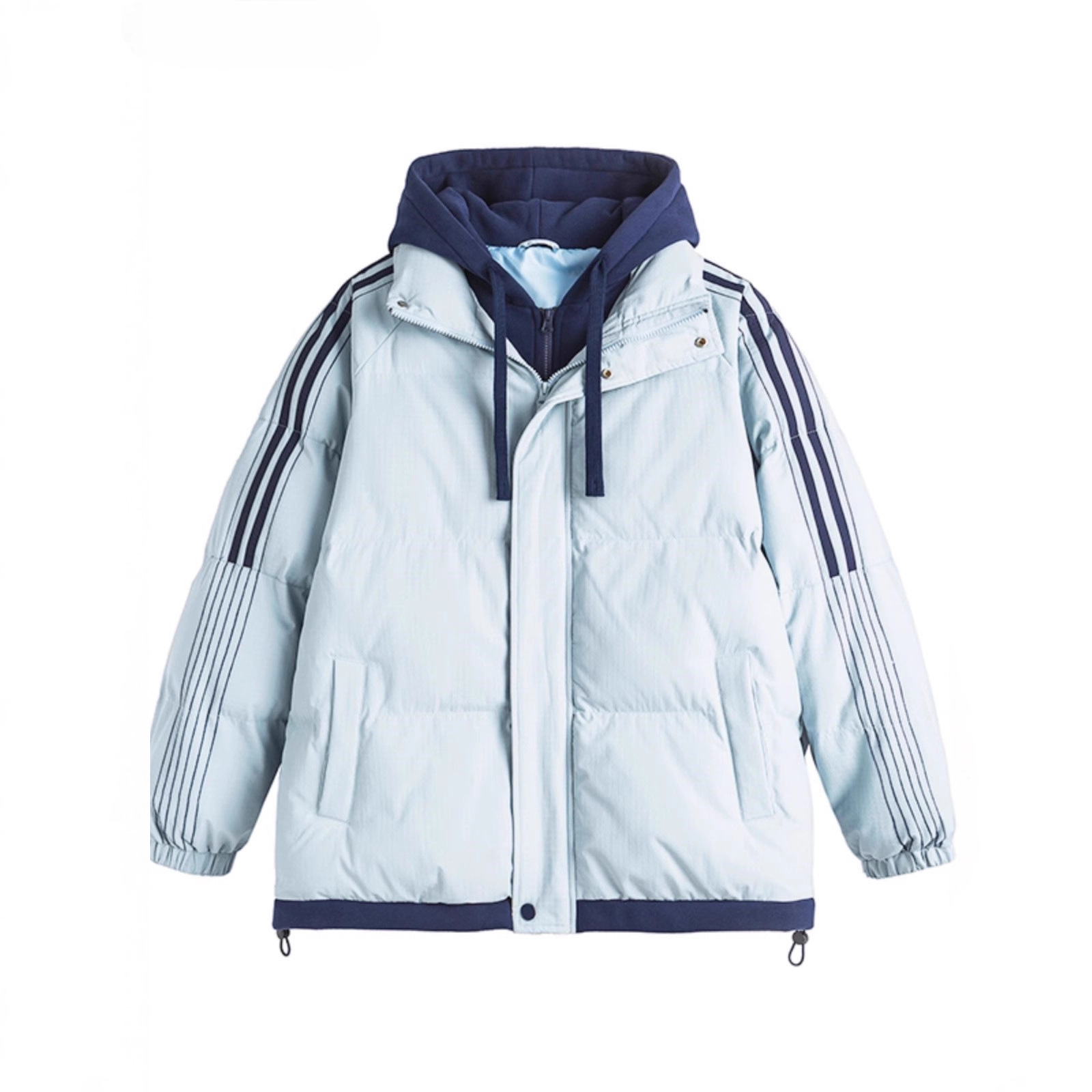 2025 invierno nuevo estilo coreano falso de dos piezas de punto con capuzas de pluma de algodón grueso ropa de pareja de invierno chaqueta de tendencia image 6