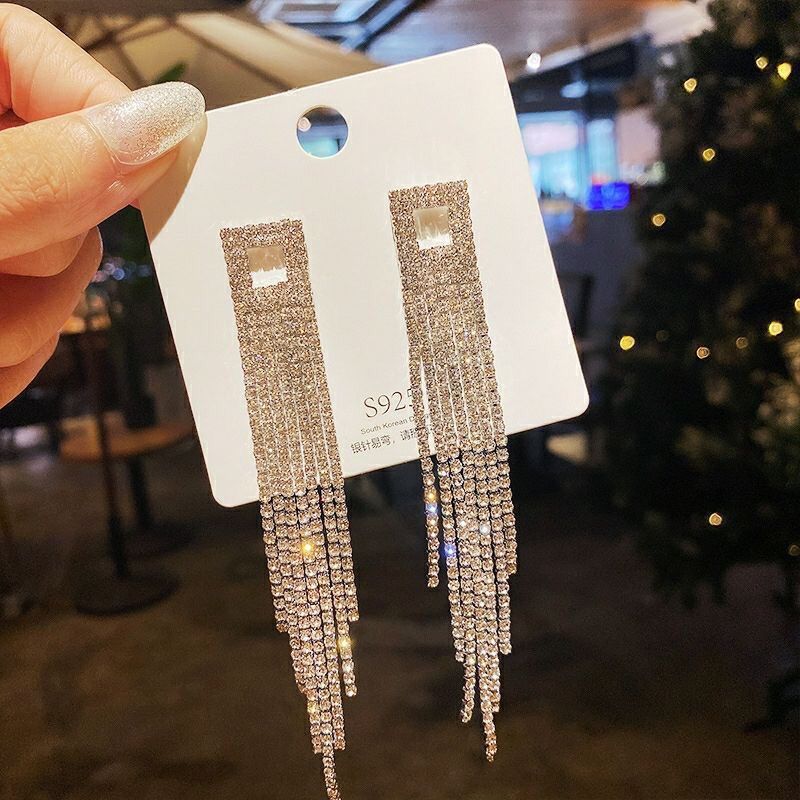 1 Pair Simple Style Geometric Solid Color Plating Inlay Alloy Rhinestones Drop Earrings display picture 3