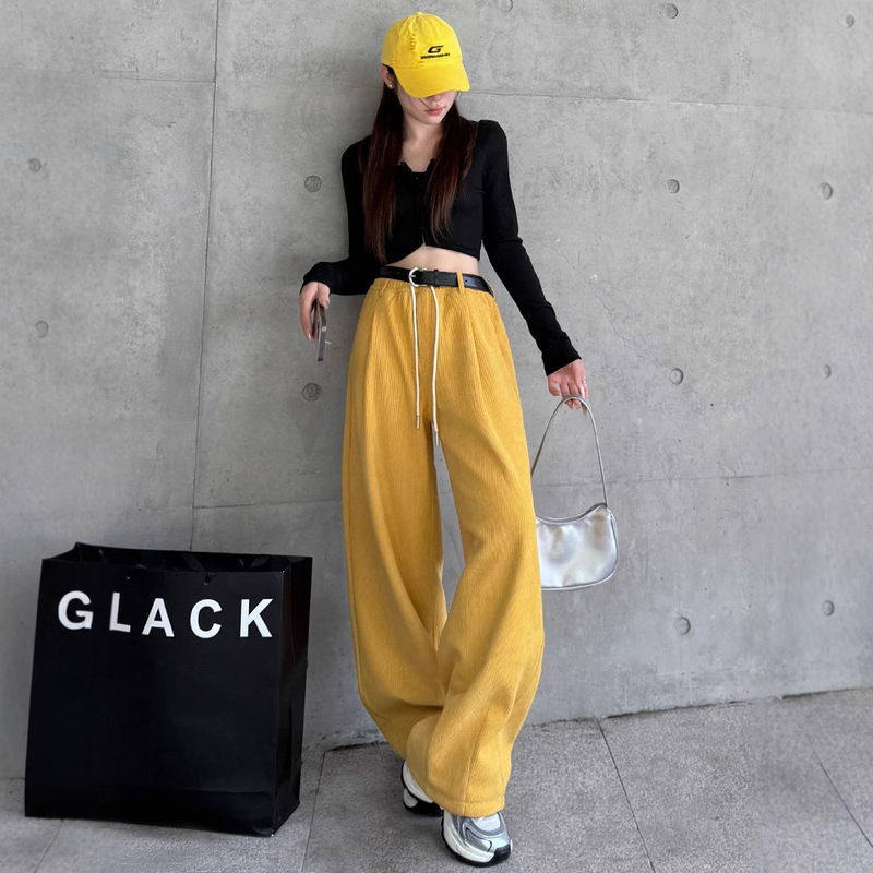Corduroy Retro Wide-Leg Pants for Women, High-Waisted Casual Pants, Winter 2026 New Style, Loose Fit, Slimming, Floor-Length, Versatile Trousers