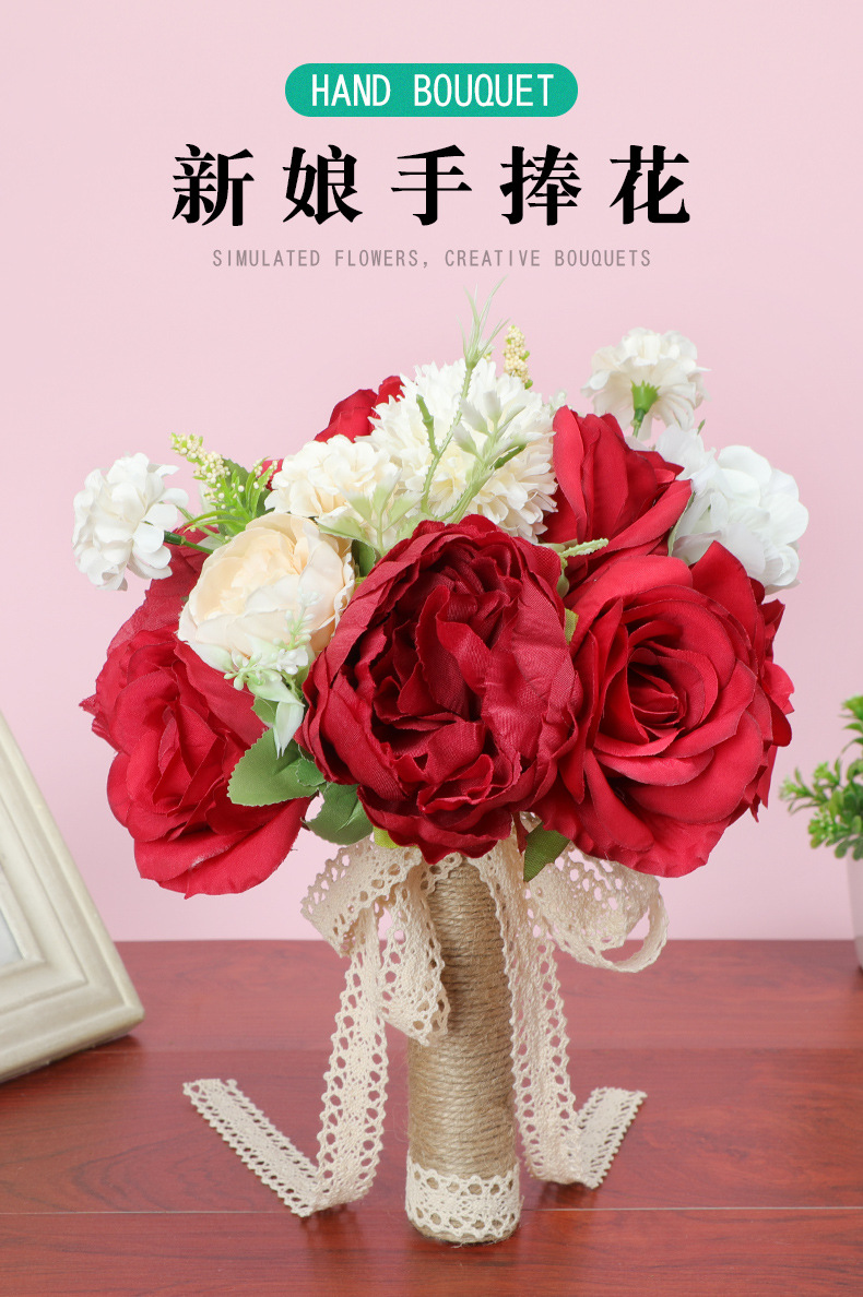 Wholesale of new cross-border wedding products, including Chinese and Western wedding bouquets, artificial silk flowers, wedding artificial flowers, and shooting props detail image 2