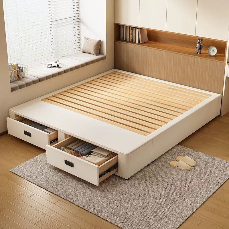 Cama de madera maciza sin cabecera Cama de almacenamiento de caja Cama de almacenamiento de cajón de marco de fila de tatami de apartamento pequeño
